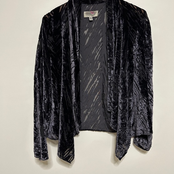 Ecote Velvet Burnout Black Purple women’s Cardigan Lrg Draped Open Front Zebra - Picture 4 of 14